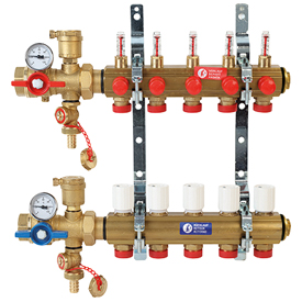 R553FK Kit collettore premontato in ottone, con misuratori di portata