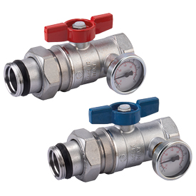 R259DST Coppia di valvole a sfera, attacchi F-M, maniglia a farfalla, passaggio standard